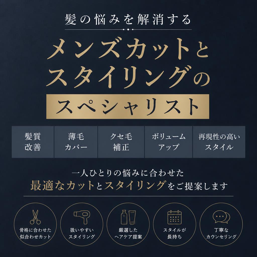 髪の悩みを解消するメンズカットとスタイリングのスペシャリスト